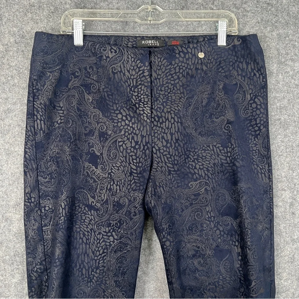 ROBELL Marie Slim Fit Trousers Paisley Jacquard Dark Blue Women's Size US 14